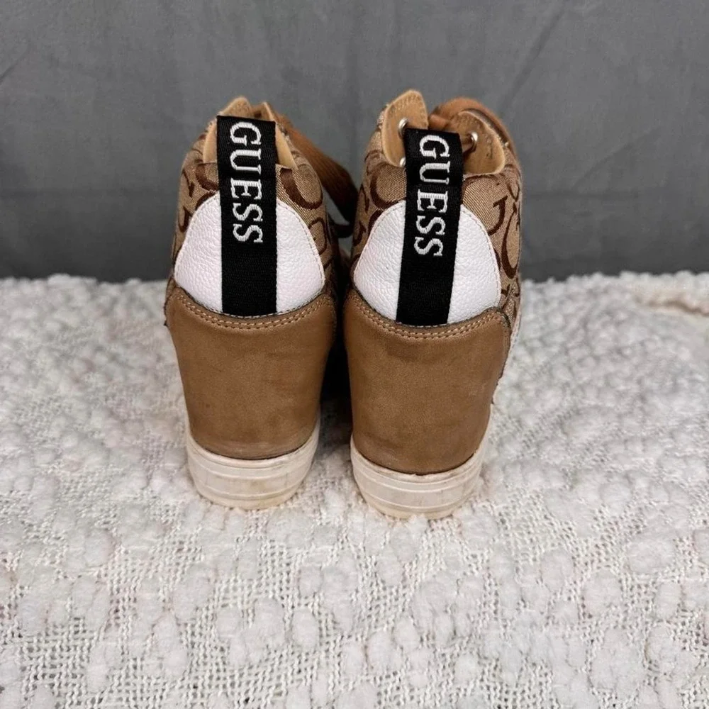 GUESS Brown Wedge Sneakers Women's Lace Up Hidden Heel Casual‎ Fashion Shoes
